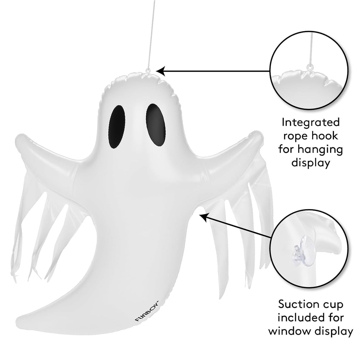 FUNBOY - Decoración Colgante de Fantasma de Halloween (Paquete de 3) – Incluye ventosas y Perchas, Decoraciones espeluznantes para Interiores y Exteriores