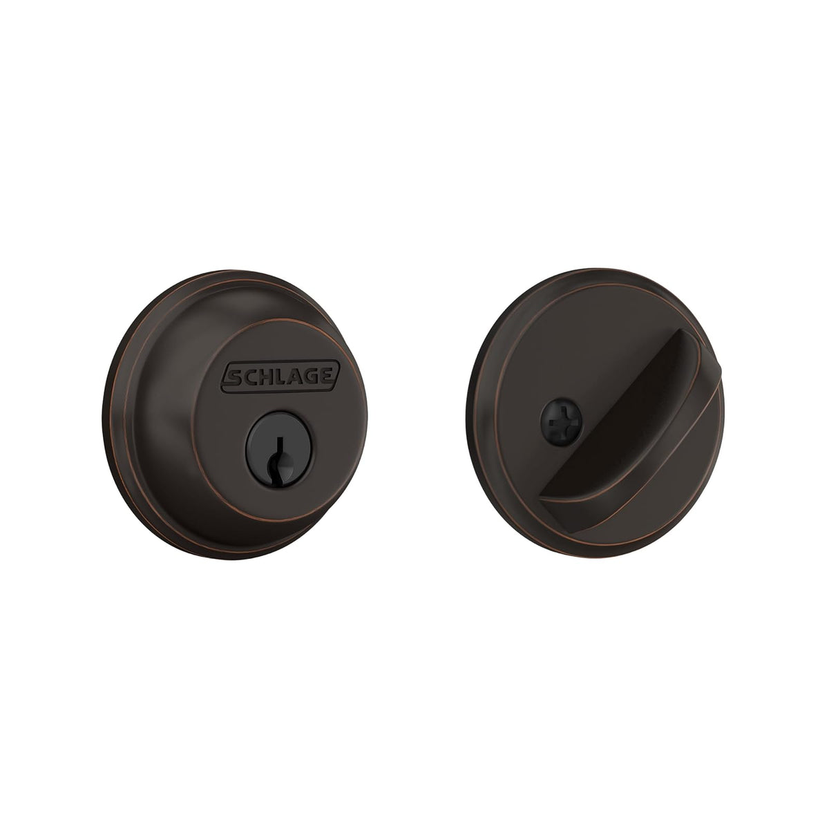 Schlage Cerrojo de un Cilindro con Llave, Cromo Brillante - Bronce Envejecido