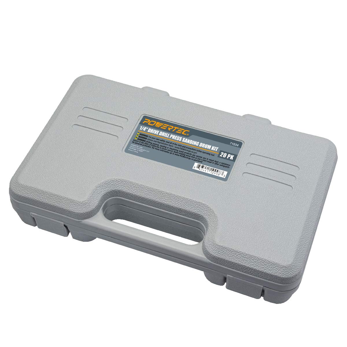 POWERTEC 71634 Kit de tambor de lijado de prensa de taladro de 20 piezas con vástagos de ¼ y 1/8 pulgadas, mangos de lijadora de husillo, estuche de transporte de herramientas