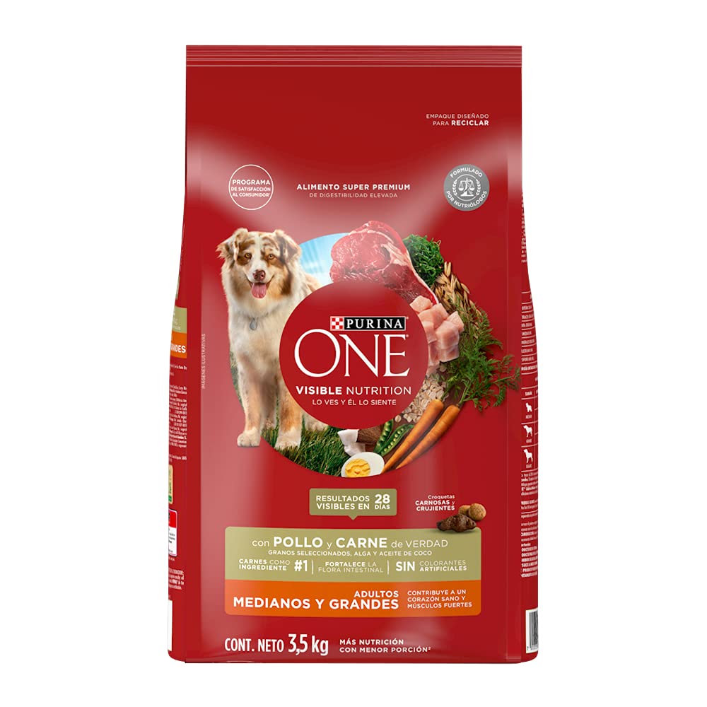 Purina One Dry Perro Adult M/L Meat 4x3.5kg MX
