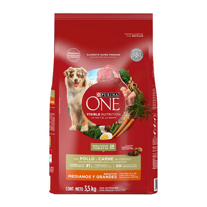 Purina One Dry Perro Adult M/L Meat 4x3.5kg MX