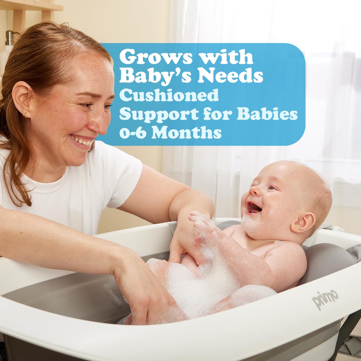 Primo SquishSplash - Baño plegable para bebé y soporte plegable con cojín ergonómico para bebé para recién nacidos y niños pequeños, estación de baño completa, diseño compacto que ahorra espacio,