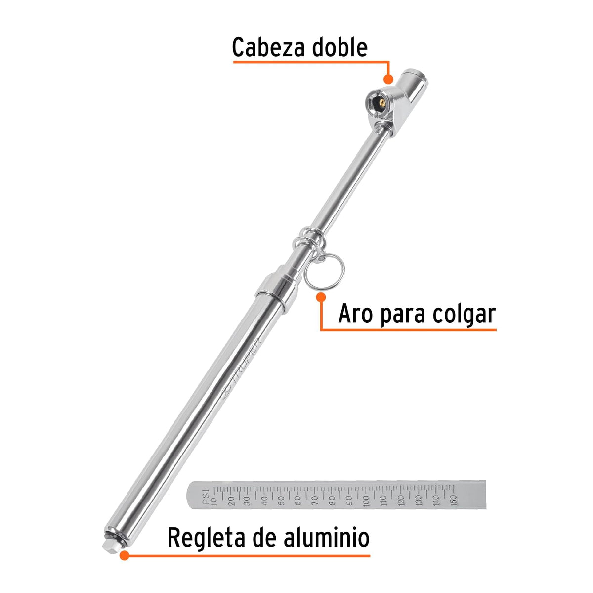 Truper MEA-150X, Medidor de aire, 150 lbs, cabeza doble