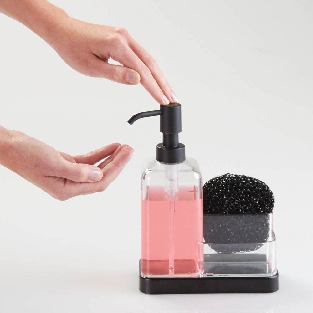 InterDesign Forma Soap and Sponge Caddy, Matte Black/Clear