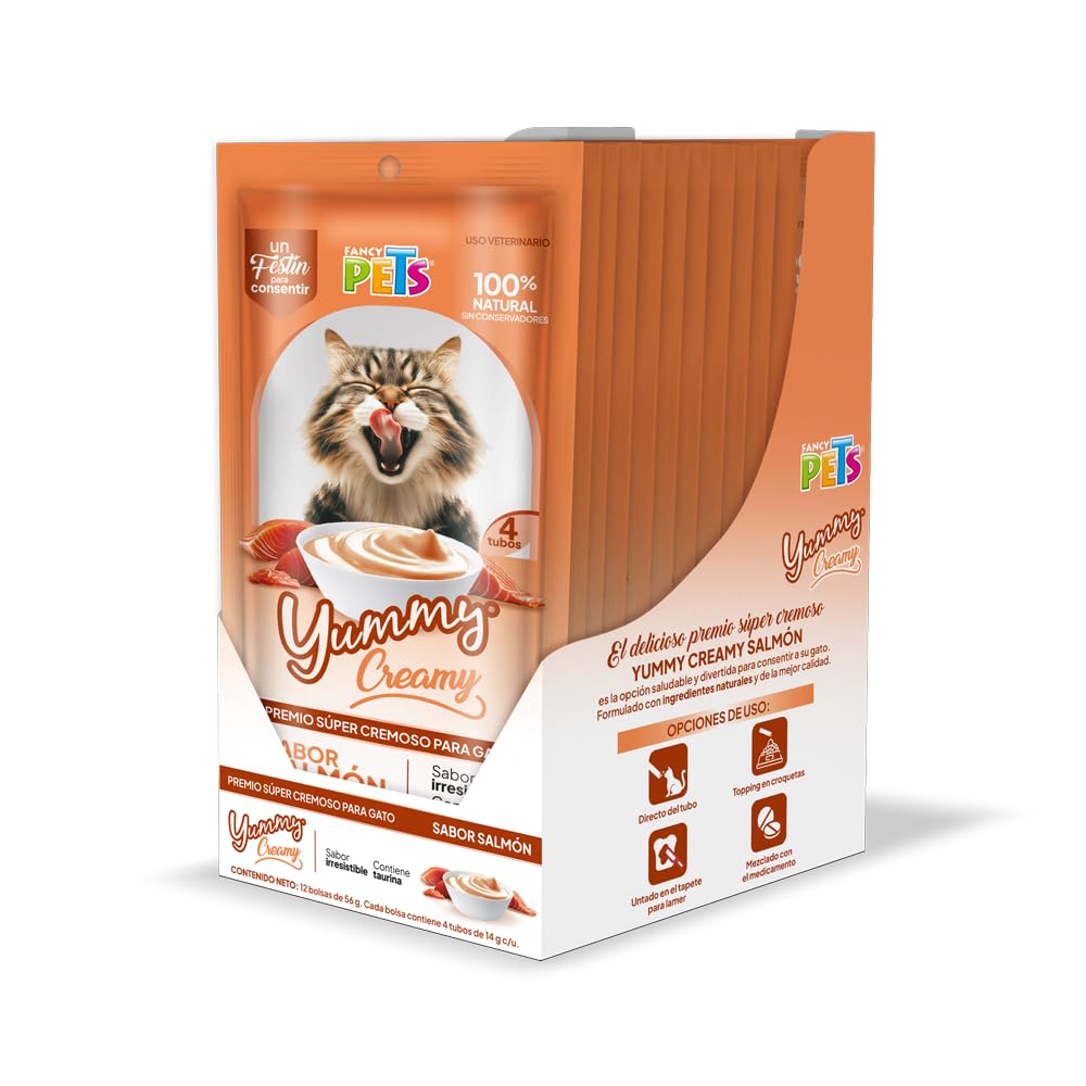 Premio cremoso lamible Fancy Pets Yummy Creamy para gato, surtido atún y salmón - Salmón - 48 TUBOS