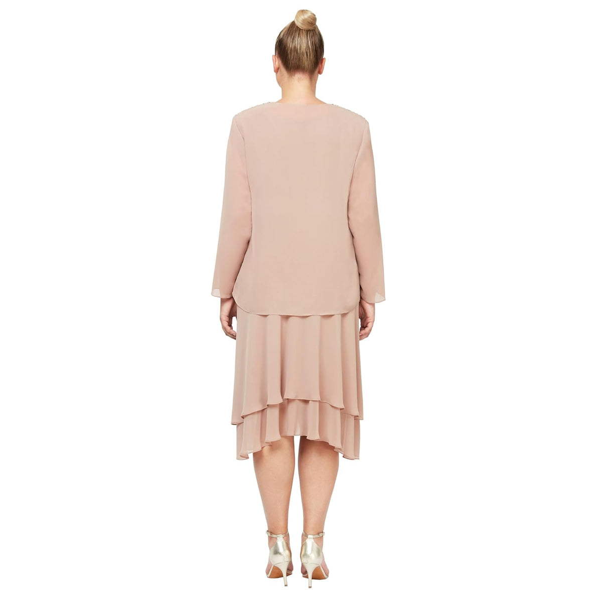 S.L. Fashions Vestido de Chaqueta escalonada Adornado de Talla Grande para Mujer