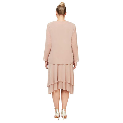 S.L. Fashions Vestido de Chaqueta escalonada Adornado de Talla Grande para Mujer