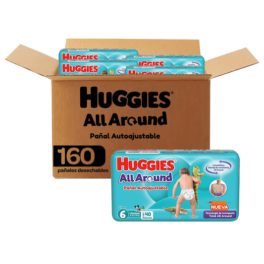 Huggies All Around Pañal Desechable para Bebé, Etapa 6 Unisex, Caja con 160 piezas, Ideal para bebés de más de 13.5 kg