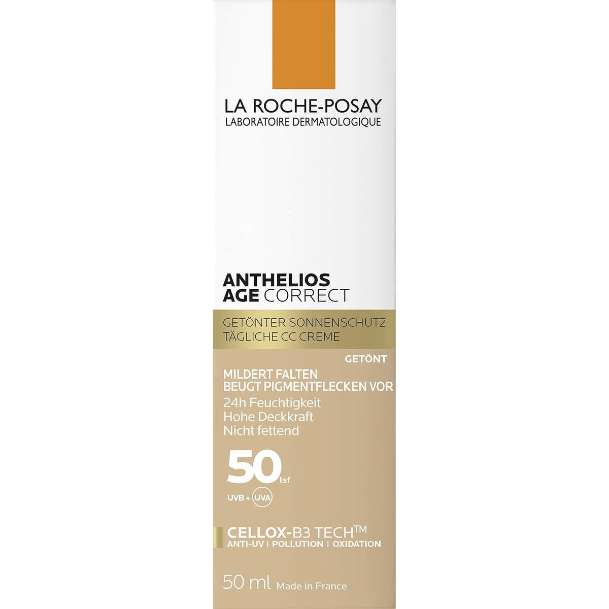 La Roche-Posay Anthelios AgeCorrect Protector Solar Antiedad Color 50ml | Reduce Arrugas, Corrige Manchas, Unifica el Tono, con Ácido Hialurónico y Niacinamida