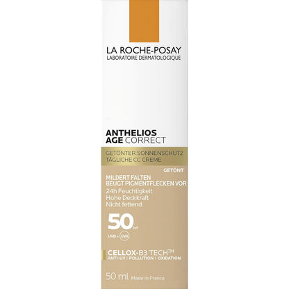 La Roche-Posay Anthelios AgeCorrect Protector Solar Antiedad Color 50ml | Reduce Arrugas, Corrige Manchas, Unifica el Tono, con Ácido Hialurónico y Niacinamida