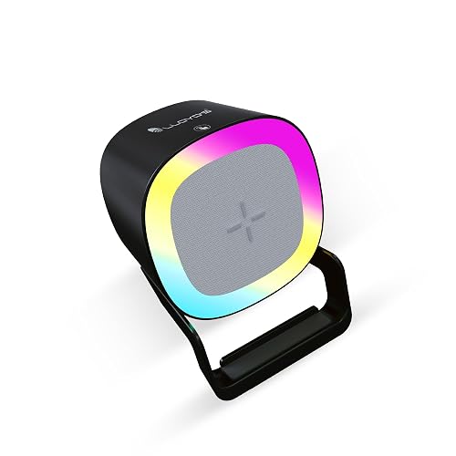 Lloyd's Cargador p/Celular 15W con bocina y luz RGB al Ritmo de la música | Coloca tu smartphone vertical u horizontal y elige entre 3 intensidades de luz cálida para crear el ambiente ideal
