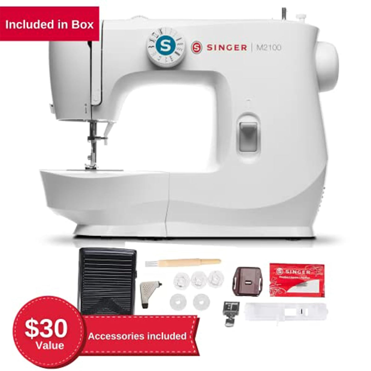 SINGER M2100 - Máquina de coser ligera y compacta con 63 aplicaciones de puntadas, luz LED y ojal fácil de 4 pasos, ideal para reparar y coser