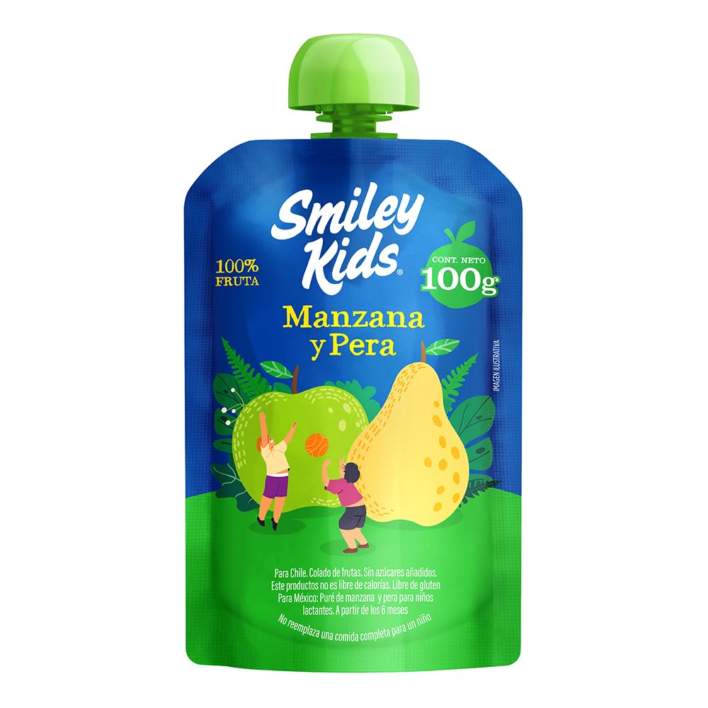 Smiley Kids Caja /24 Papilla Convencional – Manzana + Mango, Manzana + Plátano, Manzana + Pera y Manzana