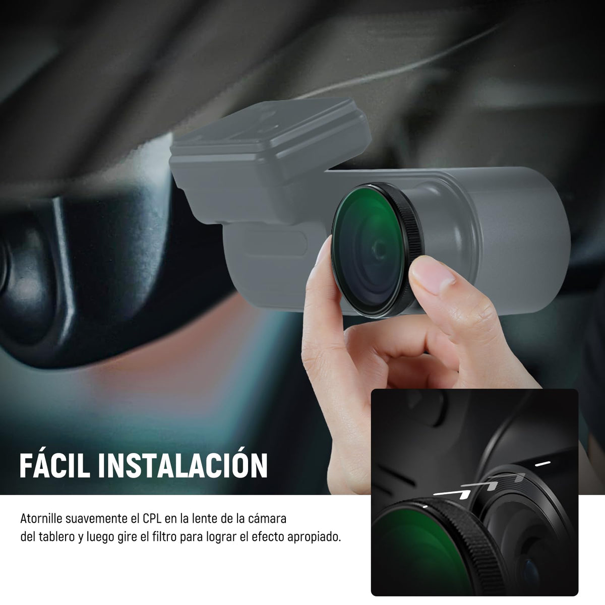 NEEWER Filtro CPL Dashcam Compatible con VIOFO A229/A139/A139Pro/T130/WM1, Accesorios Filtro Polarizador Circular Dash CAM, Reduce Reflejos y Deslumbramiento/Mejora el Contraste/Vidrio Óptico HD