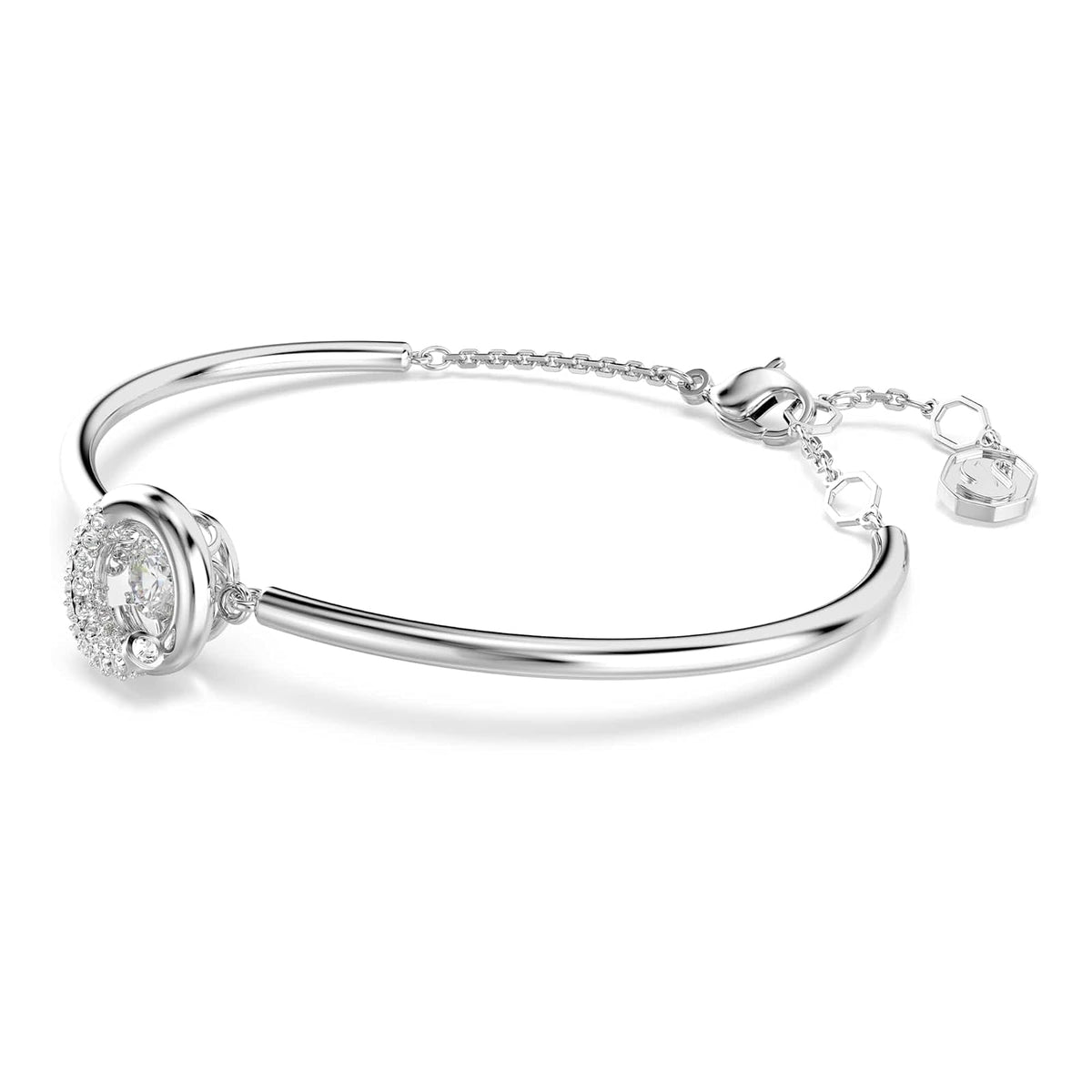 Swarovski Brazalete Dextera, Talla redonda, Blanco, Baño de rodio