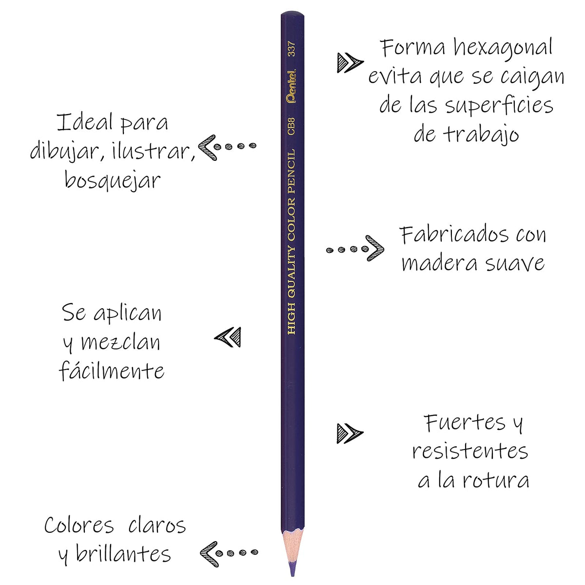 Pentel Arts Lápices de Colores Acuarelables, Mina Gruesa, Estuche con 24 Piezas, CB9-24-EST