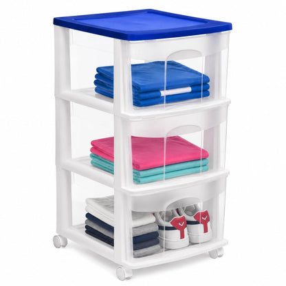 Italhome Cajonera FOX 3 de Plástico con Ruedas 3 Cajones Transparentes, Organizador Multiusos Móvil para Hogar y Oficina, Mueble Ligero Resistente, Color Azul