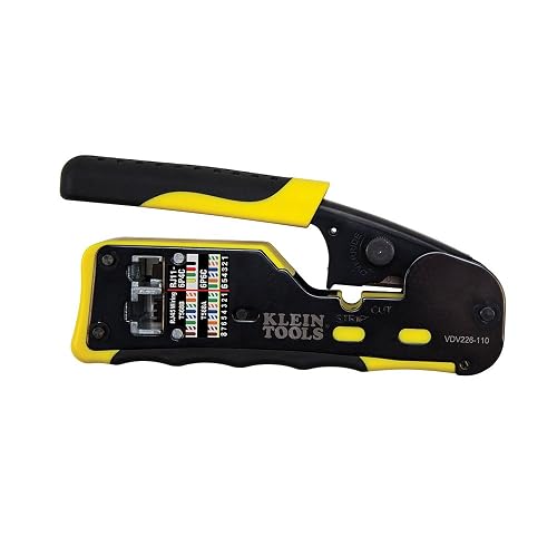 KLEIN TOOLS VDV226-110 | Ponchadora RJ45 | Pela, Corta Y Crimpa | Pass-Thru | Haz instalaciones RJ45 más prácticas: pela, corta y crimpa con una sola herramienta, ideal para trabajos de voz y datos.