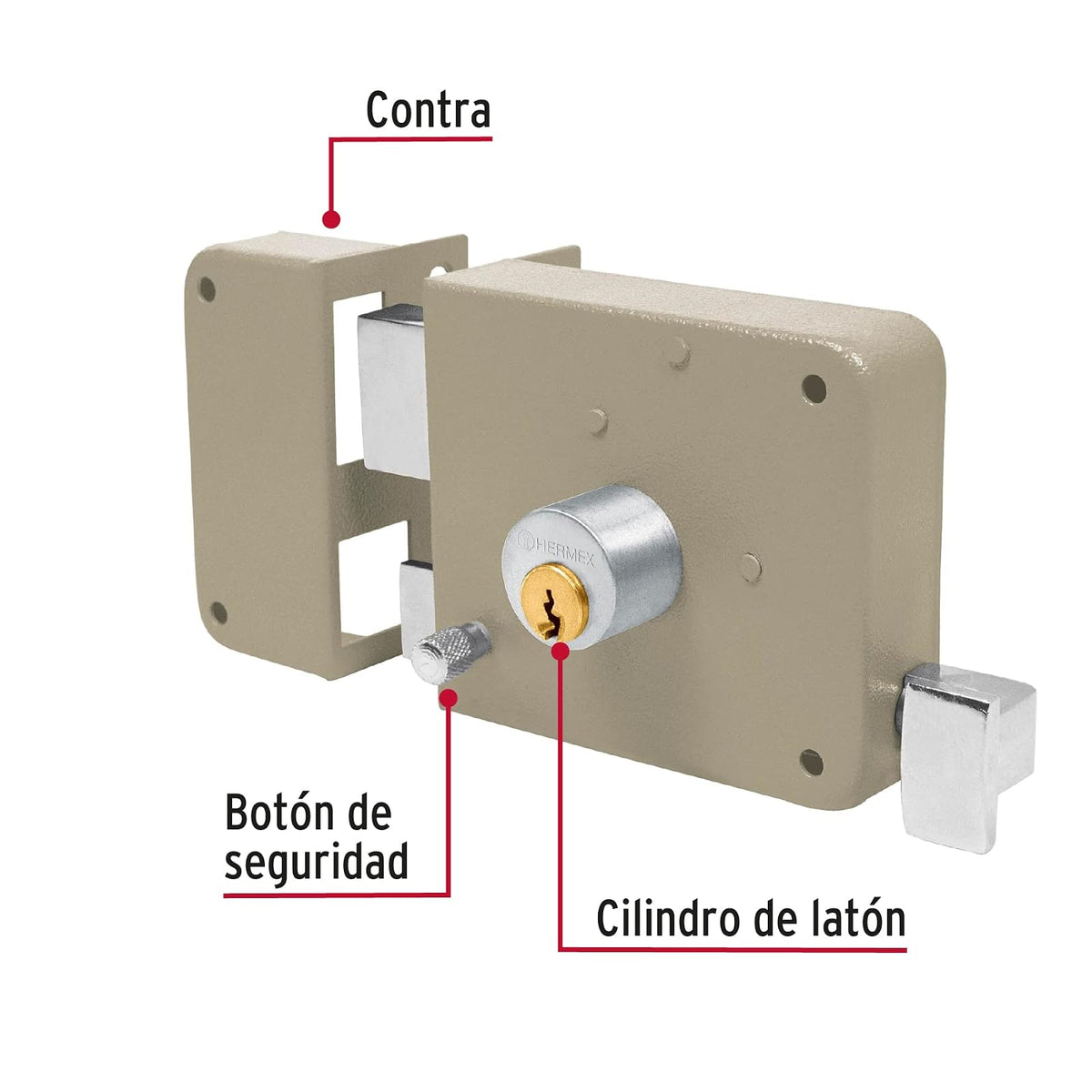 Hermex CS-75IB, Cerradura de sobreponer, clásica, instala-fácil, izq., blíster