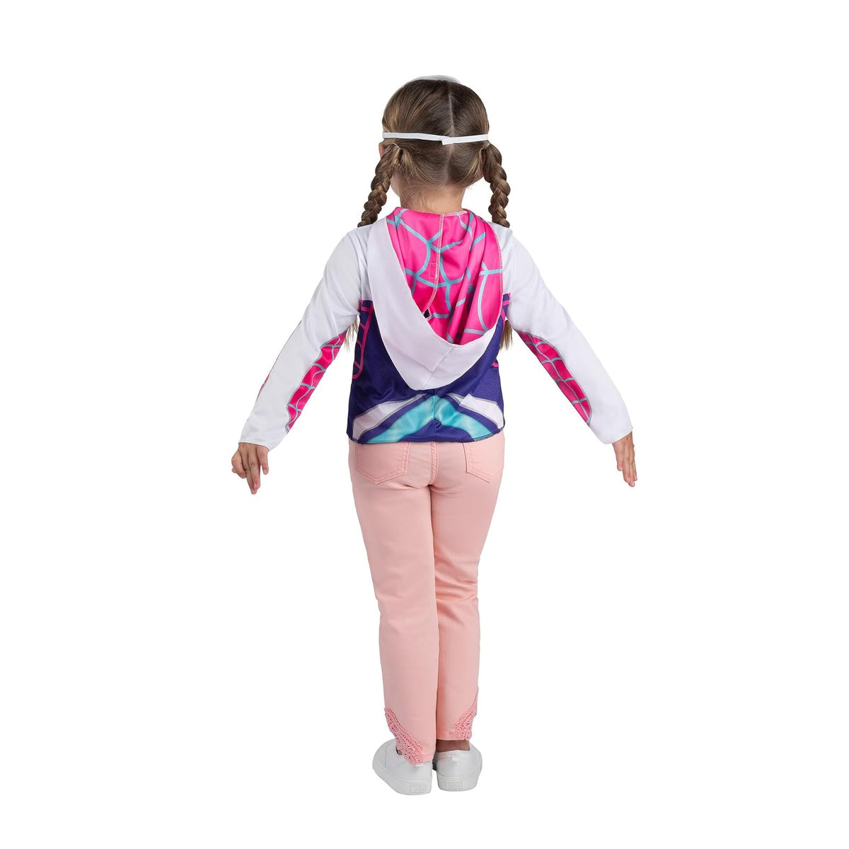 Marvel Ghost Spider - Juego de caja de vestir para niños pequeños - Parte superior de disfraces, máscara de tela, accesorio de protección web y mini vehículo de juguete (3T-4T) multicolor