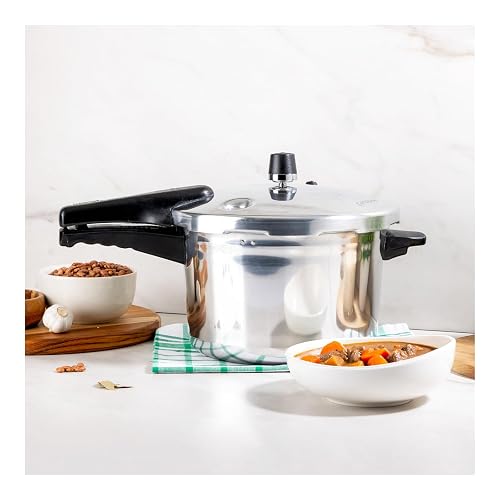 Presto | Olla Express de 6 Litros Aluminio con 7 Sistemas de Seguridad | Cuerpo y tapa de aluminio, Cocción rápida, Certificado NOM, Cocina saludable