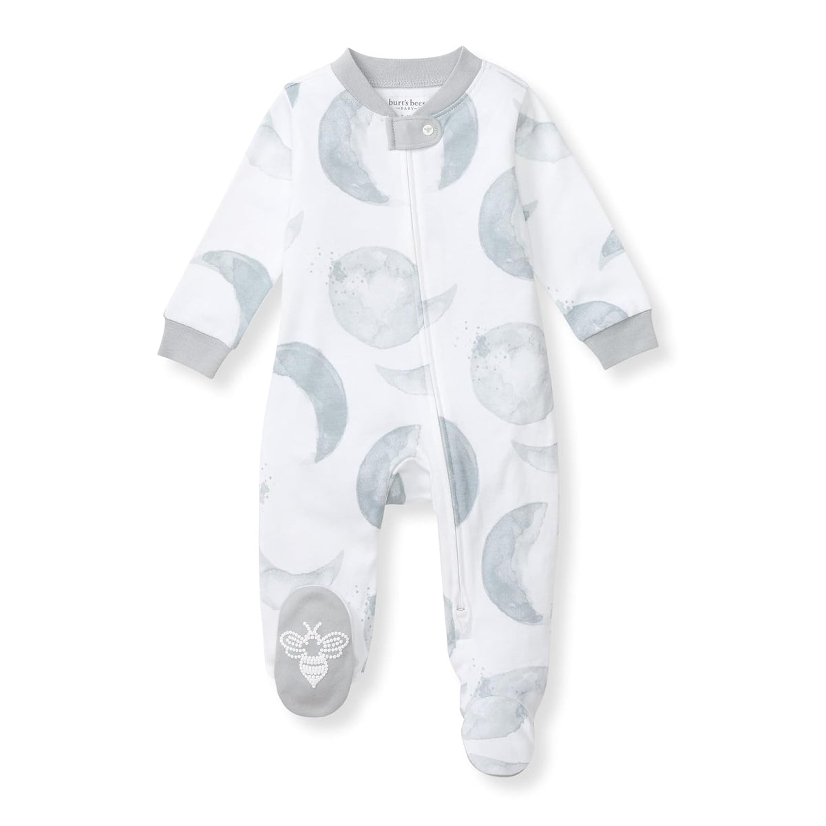 Burt's Bees Baby Pijama Enteriza con Cierre Frontal, 100% Algodón Orgánico - 0-3 Meses - Hello Moon Azul claro