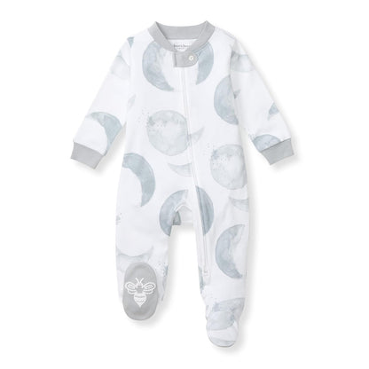Burt's Bees Baby Pijama Enteriza con Cierre Frontal, 100% Algodón Orgánico - 0-3 Meses - Hello Moon Azul claro