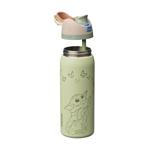 Owala Star Wars FreeSip - Botella de agua aislada de acero inoxidable con popote para deportes, viajes y escuela, botella de agua deportiva sin BPA, 32 onzas, GroGu