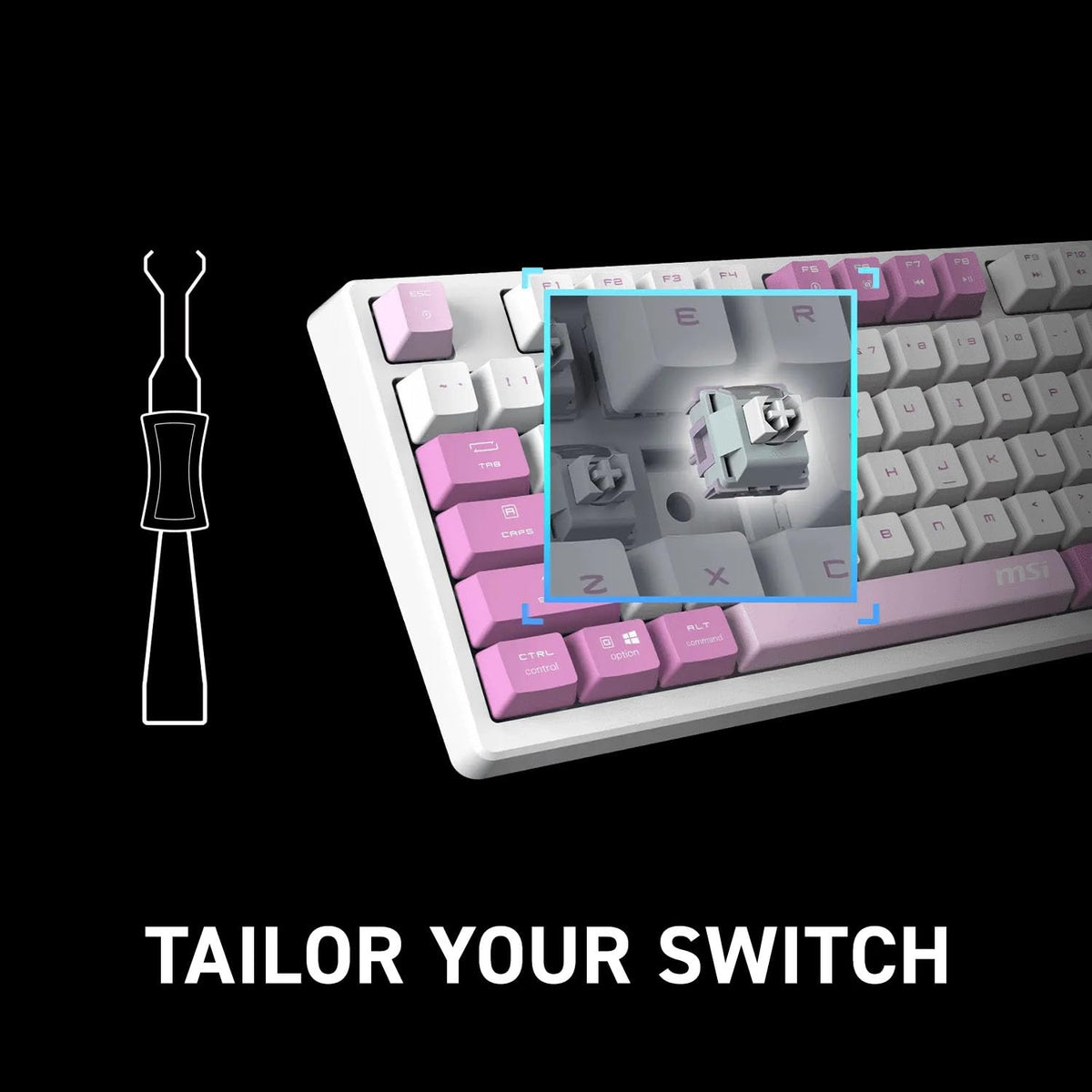 MSI Forge GK600 TKL W Violet US - Interruptores lineales mecánicos - Teclas PBT sublimadas con Tinte, Base Antideslizante, LED RGB, USB 2.0, Bluetooth, 2.4 GHz
