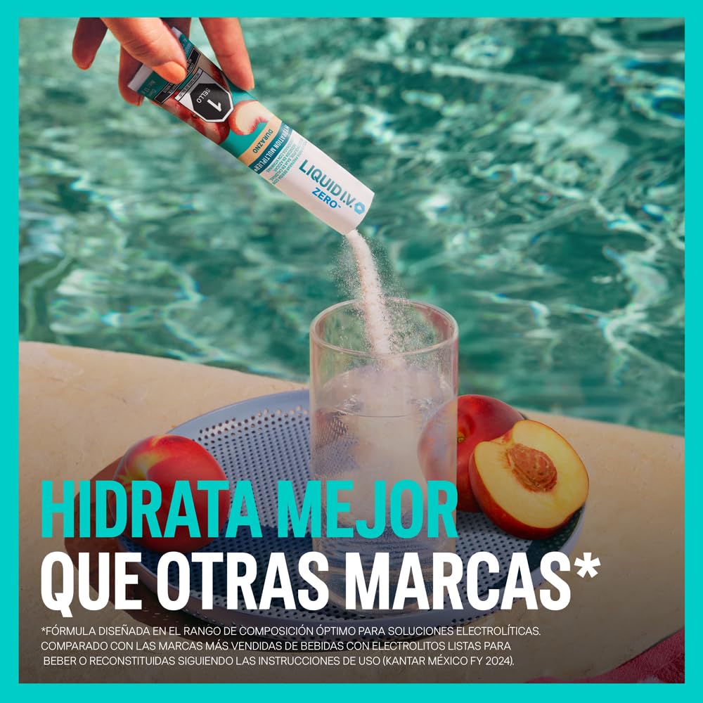 LIQUID I.V. Zero Electrolitos y Vitaminas en Polvo para preparar Bebida Hidratante sabor Durazno, 8 Sobres