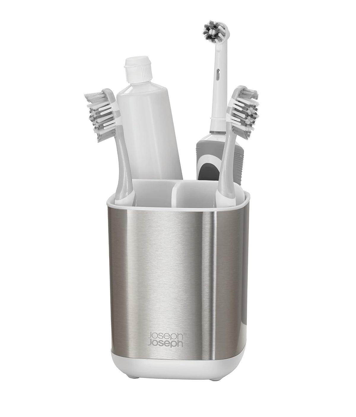 Joseph Joseph EasyStore Stainless-Steel Toothbrush Holder Bathroom Storage Organizer Caddy, Small - Caddy - Regulär - Acero Inoxidable