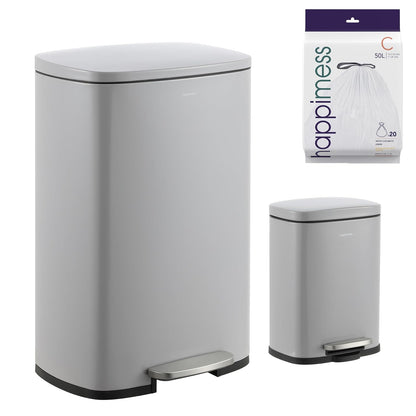happimess HPM1006I Connor - cubeta de basura rectangular de 13 galones con tapa de cierre suave y mini bote de basura gratuito, resistente a las huellas dactilares, moderno, minimalista para el hogar,