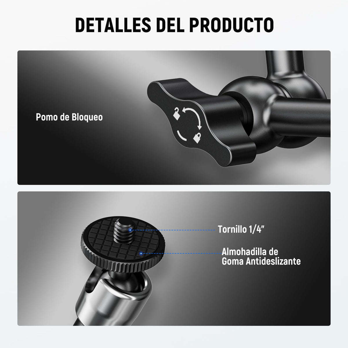 NEEWER Brazo Mágico 9,8"/25cm, Brazo Articulado de Fricción Aleación de Aluminio con Tornillos 1/4" y Cabezales de Bola 360° para Jaula de Cámara, Monitor, Luz Video LED, Flash, Cámara de Acción,ST08