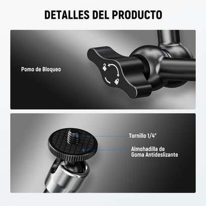 NEEWER Brazo Mágico 9,8"/25cm, Brazo Articulado de Fricción Aleación de Aluminio con Tornillos 1/4" y Cabezales de Bola 360° para Jaula de Cámara, Monitor, Luz Video LED, Flash, Cámara de Acción,ST08