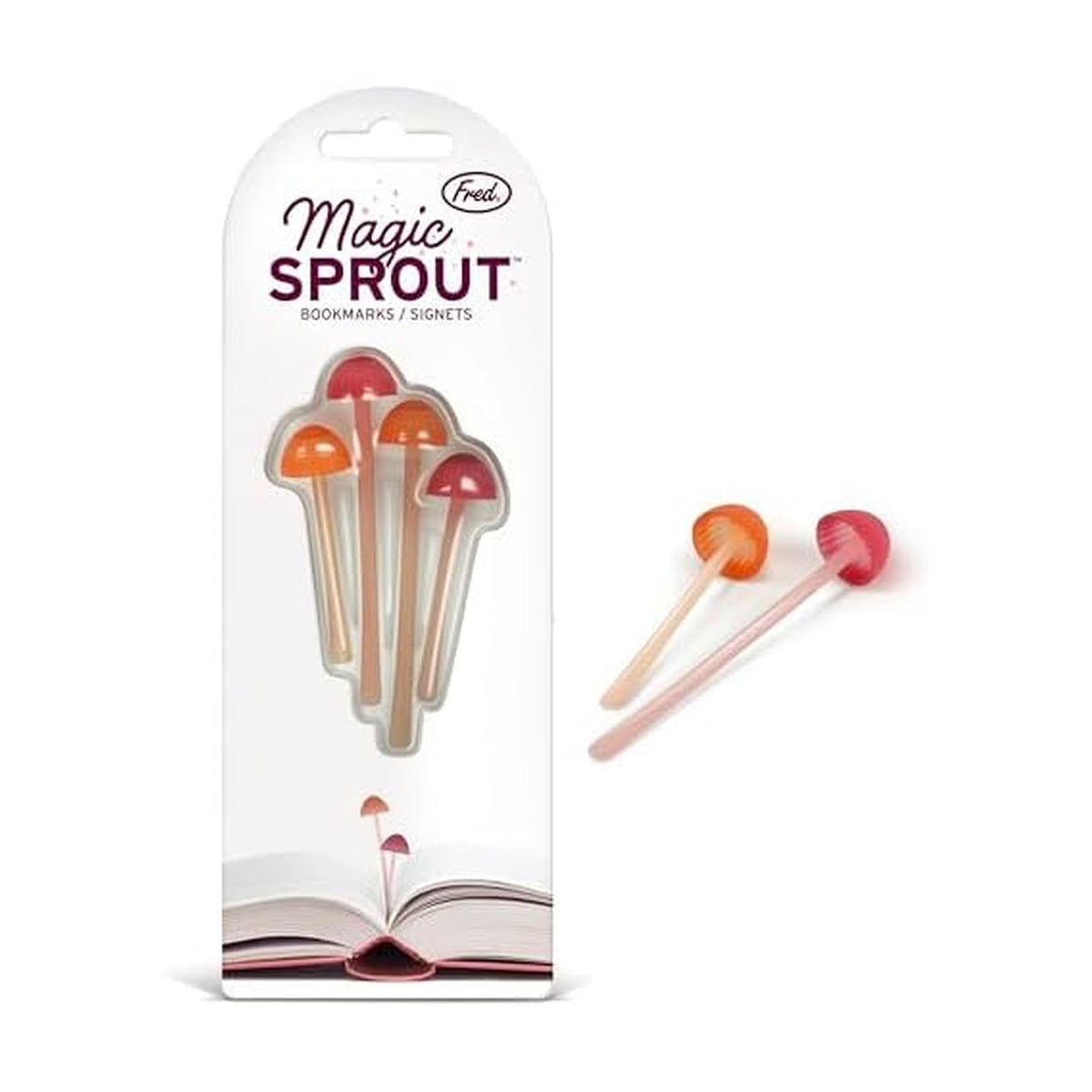 Fred Magic Sprout - Juego de 4 marcadores de mini-hongos – Dos tamaños y colores, silicona suave y flexible, divertido relleno de calcetines, regalo para amantes de los libros, profesores, regreso a