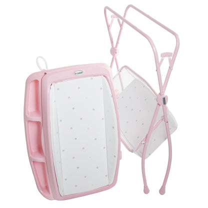 Prinsel | Bañera Multifuncional Onda | Bañera y Cambiador Acolchonado para Bebé | Plegable con Bañera Anatómica | Circulos - Rosa | Manguera de Desagüe | De 0 a 12 meses | Artículos para Bebés - Recién Nacidos