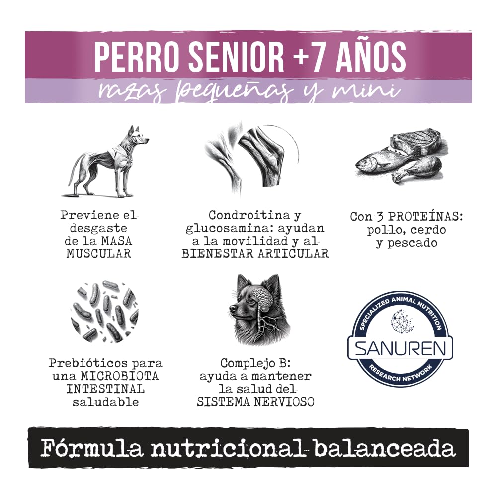 Prime Care Alimento para Perros Senior (+7 Años) Razas Pequeñas y Mini, 2 kg