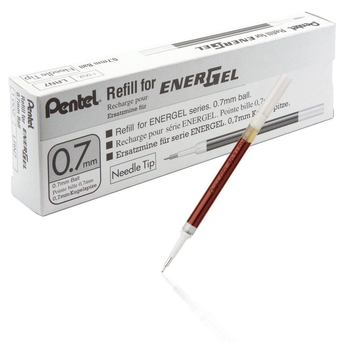 Pentel Recarga de Tinta para Bolígrafo EnerGel, Punta de Aguja 0.7 mm, Paquete de 12 - Rojo - Needle
