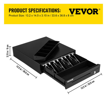 VEVOR Cajón de Efectivo Tipo de Accionamiento 13" Cajón Portamonedas 12V Caja Registradora de Punto de Venta 33,6 x 36,8 x 8 cm Bandeja para Cajón de Dinero Cajón de Caja Registradora Bandeja