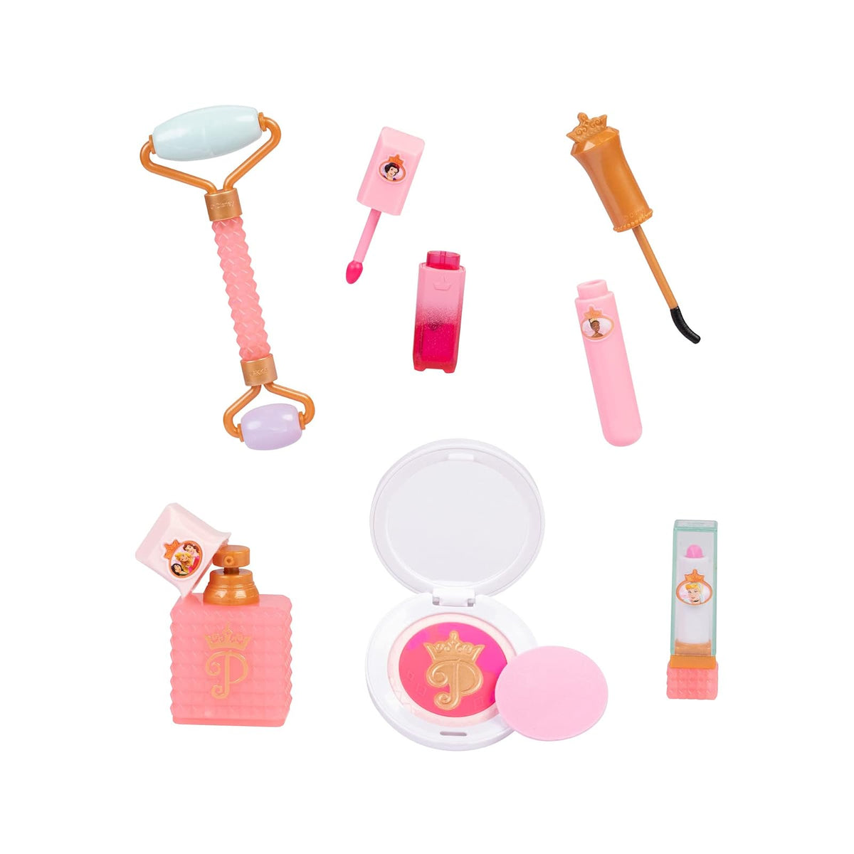Colección de Estilo Disney Princess para niñas, Bolsa de Maquillaje de Moda, Herramientas de Maquillaje de simulación de Moda, Incluye un Rodillo Facial, Viene con 8 Herramientas de Juego Diferentes