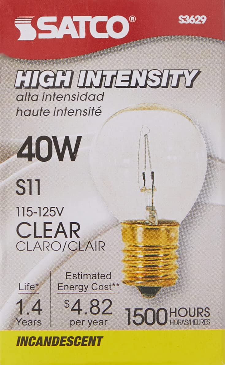 Satco S3629 Intermediate Base 40-Watt S11 Light Bulb, Clear