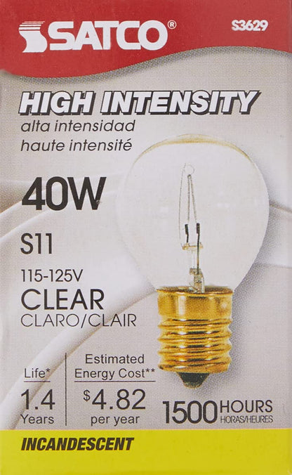 Satco S3629 Intermediate Base 40-Watt S11 Light Bulb, Clear