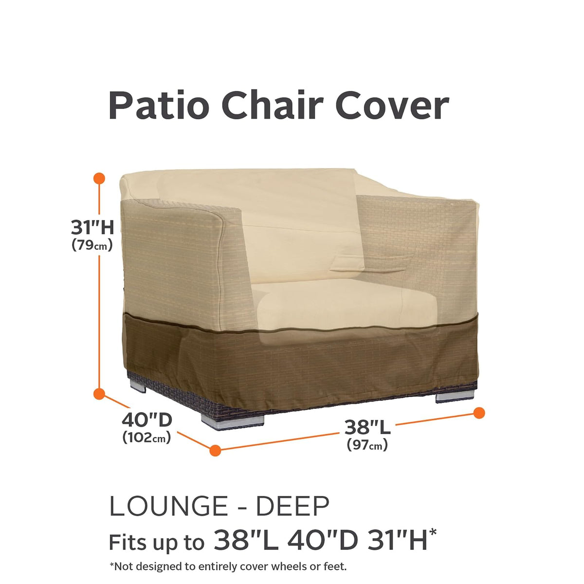 Classic Accessories - Funda para sillón de Patio con Asiento Profundo de 38 Pulgadas, 2 Unidades, Fundas para Muebles de Patio