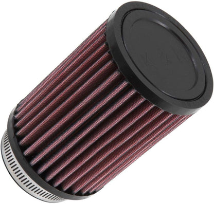 K&N RD-0710 Universal Clamp-On Air Filter: Round Straight; 2.5 in (64 mm) Flange ID; 5 in (127 mm) Height; 3.5 in (89 mm) Base; 3.5 in (89 mm) Top