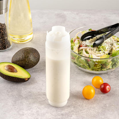 Restaurantware Inverted Plastic Squeeze Bottle with Refill and Dispensing Lids, First In First Out, Transparente, 16 Oz