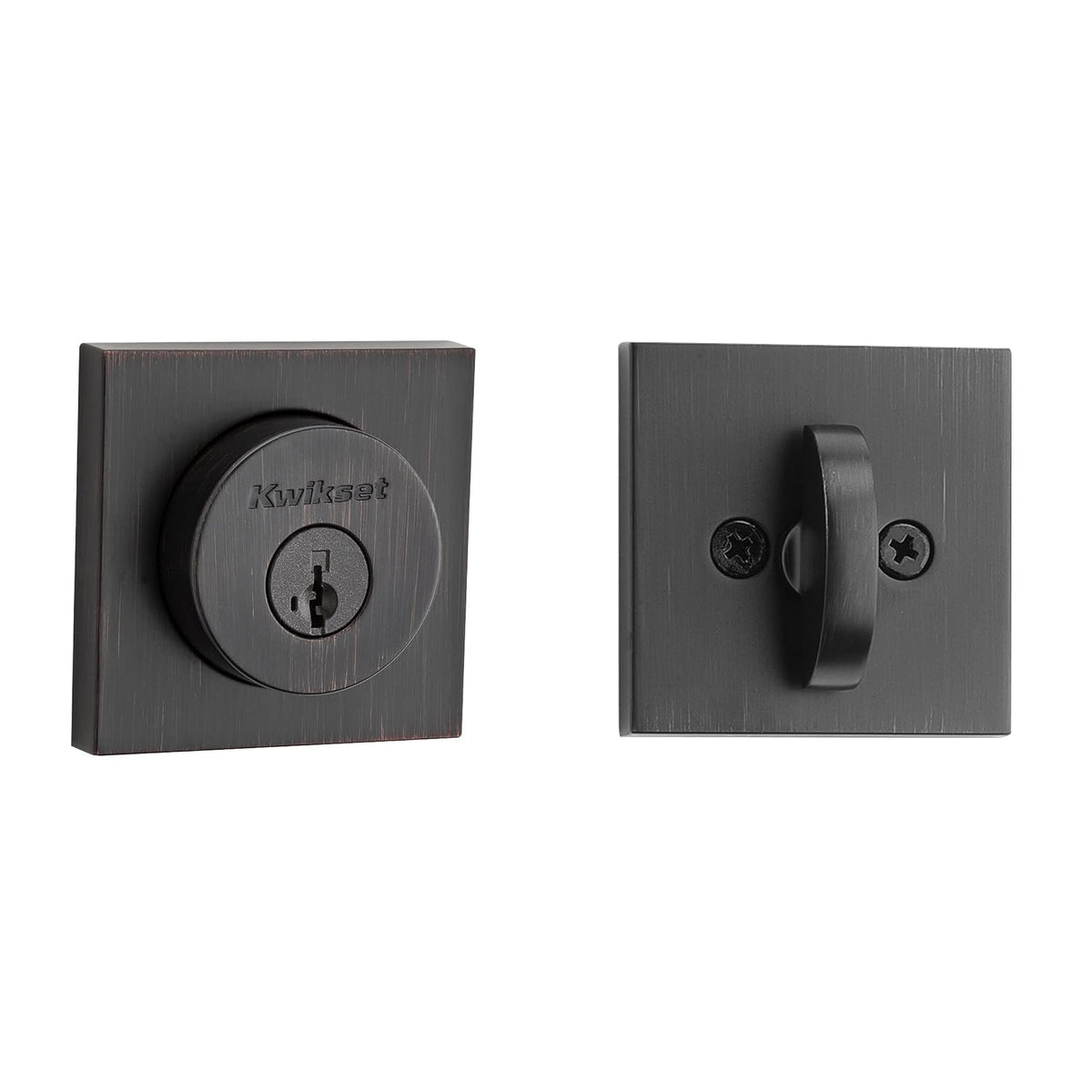 Kwikset Halifax - Cerradura de cerrojo de cerrojo veneciano, cuadrado de bronce veneciano, puerta de entrada frontal con llave, seguridad SmartKey resistente a las púas, tornillo muerto de un solo