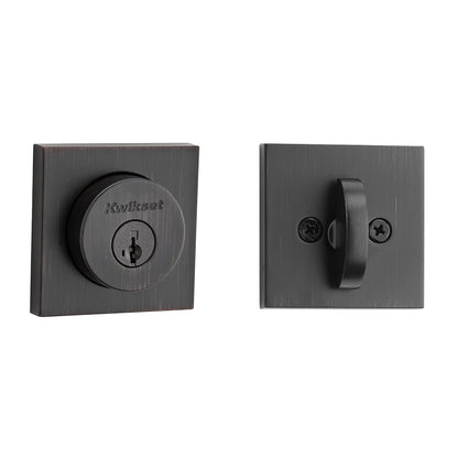 Kwikset Halifax - Cerradura de cerrojo de cerrojo veneciano, cuadrado de bronce veneciano, puerta de entrada frontal con llave, seguridad SmartKey resistente a las púas, tornillo muerto de un solo