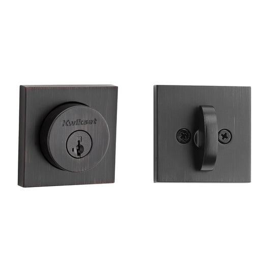 Kwikset Halifax - Cerradura de cerrojo de cerrojo veneciano, cuadrado de bronce veneciano, puerta de entrada frontal con llave, seguridad SmartKey resistente a las púas, tornillo muerto de un solo