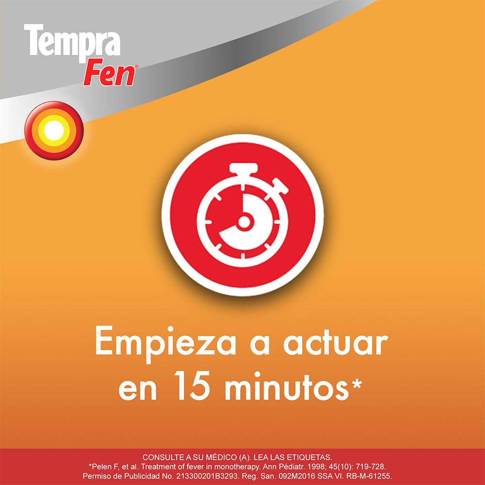 Tempra Fen Suspensión Infantil Fiebre, Dolor e Inflamación Sabor Fresa Ibuprofeno frasco con 100 ml