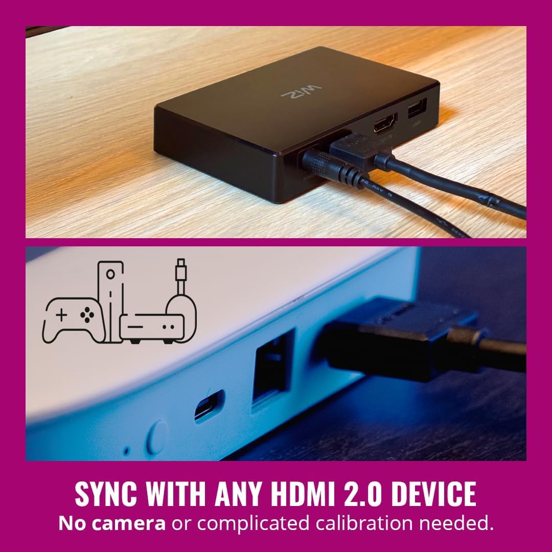 WiZ Sistema HDMI Sync Box + Tira Inteligente TV 75”-85” con luz multicolor que se sincronizan con tu contenido favorito y es compatible con Alexa